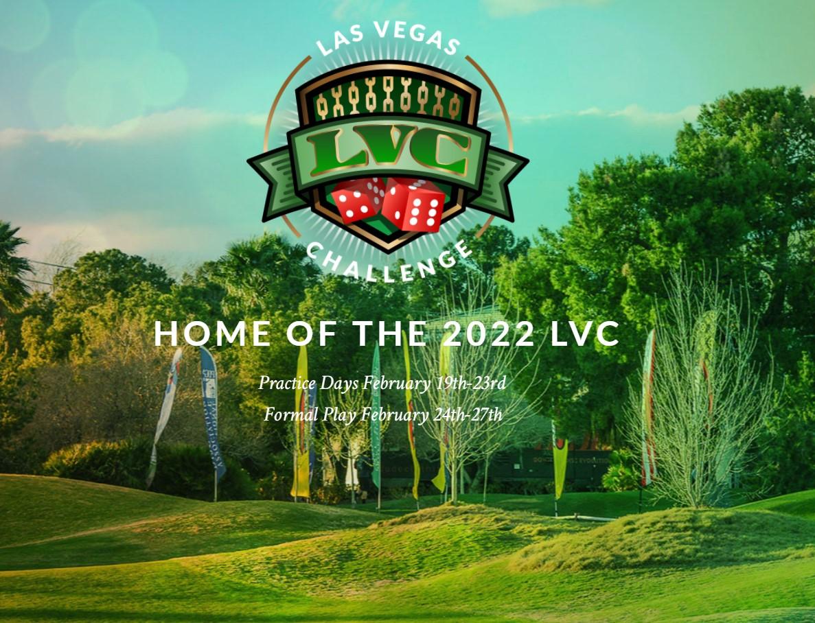 Las Vegas Challenge -kilpailun etusivu. Logo, taustalla palmuja kasvava kilpailurata.